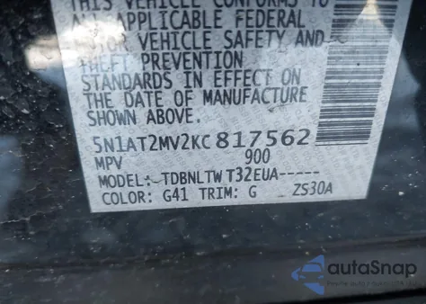 2019 Nissan Rogue Sv from USA, damaged, VIN 5N1AT2MV2KC817562